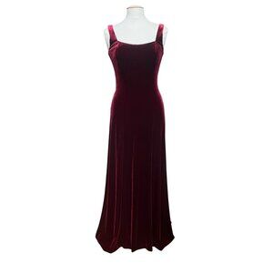 Burgundy Velvet Gown Train Square Neckline & Button Back Details Whimisgoth 10